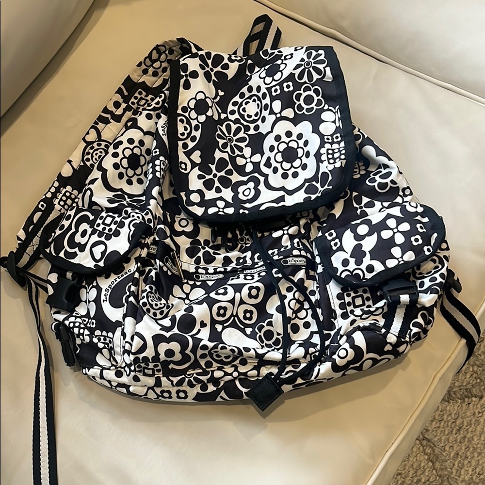Floral Black and White Women's Le Sportsac  Backpack